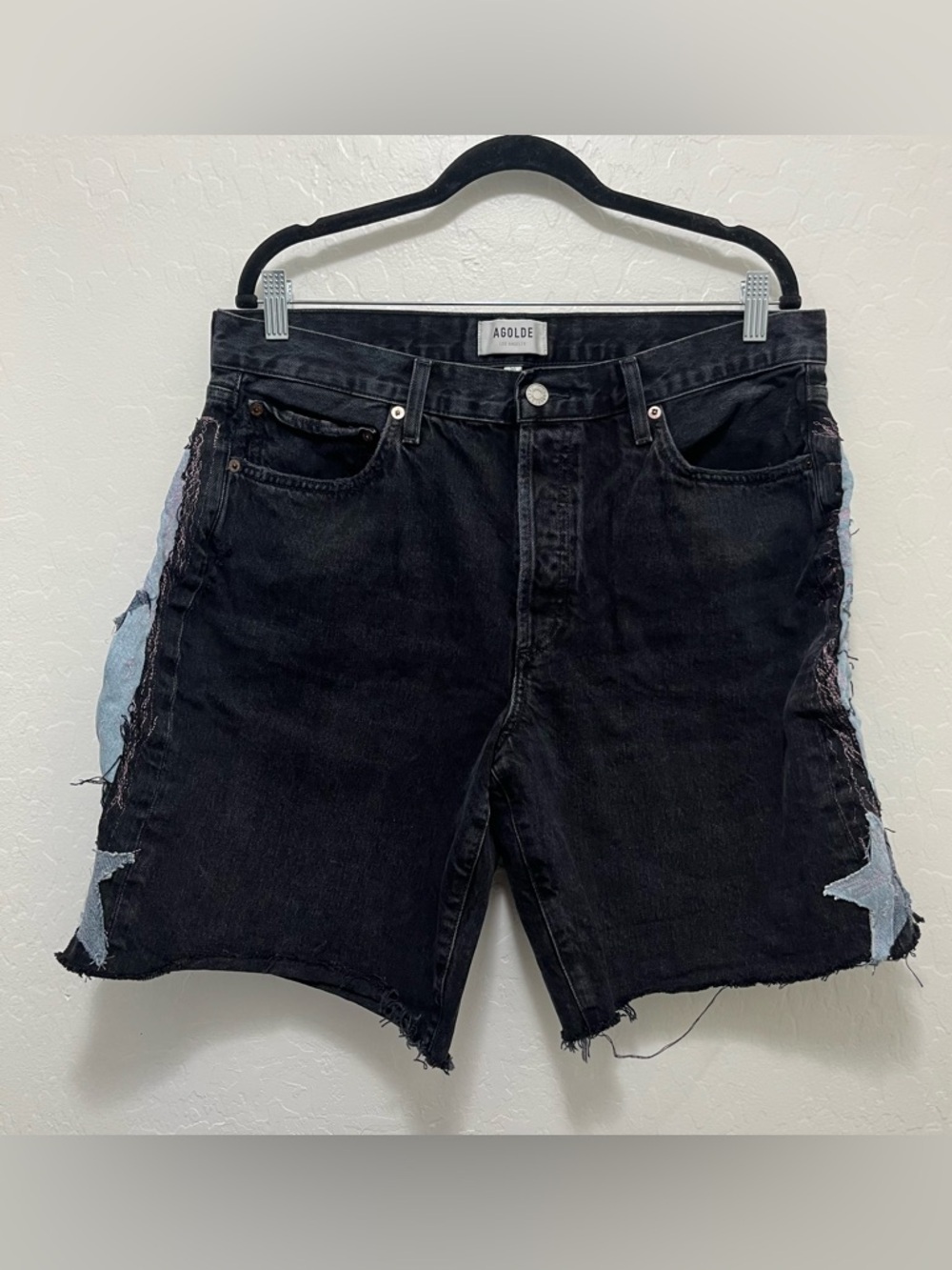 AGOLDE Reworked Low-Rise Jorts with Custom Star Patchwork Sz 30 Unique OOAK